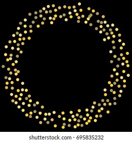 A frame of gold confetti points. Abstract scatter of confetti on a black background. Astral design. Vector illustration.