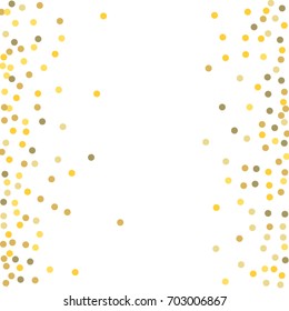 A frame of gold confetti points. Abstract scatter of confetti on a white background. Astral design. Vector illustration.