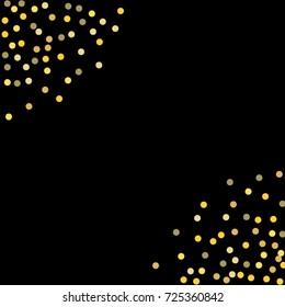 A frame of gold confetti points. Abstract scatter of confetti on a black background. Astral design. Vector illustration.