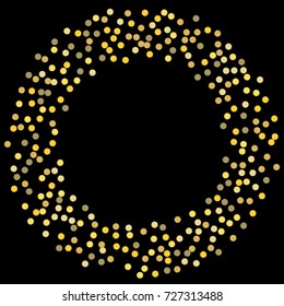 A frame of gold confetti points. Abstract scatter of confetti on a black background. Astral design. Vector illustration.