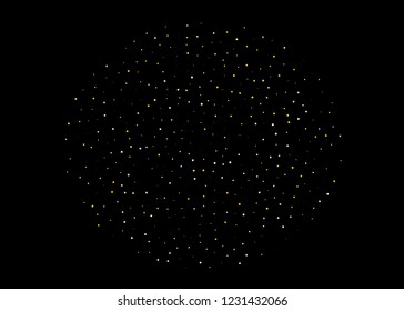 Frame with Gold dust on a black background. Small particles, Golden glitter, confetti, sequins in the form of moving waves. Luxury pattern. Vector illustration