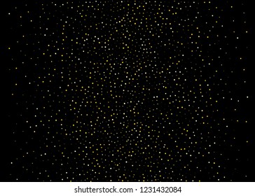 Frame with Gold dust on a black background. Small particles, Golden glitter, confetti, sequins in the form of moving waves. Luxury pattern. Vector illustration