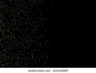 Frame with Gold dust on a black background. Small particles, Golden glitter, confetti, sequins in the form of moving waves. Luxury pattern. Vector illustration
