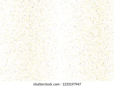 Frame with Gold dust on a white background. Small particles, Golden glitter, confetti, sequins in the form of moving waves. Luxury pattern. Vector illustration