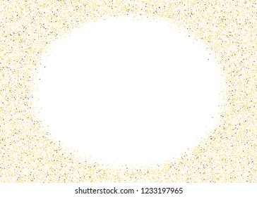 Frame with Gold dust on a white background. Small particles, Golden glitter, confetti, sequins in the form of moving waves. Luxury pattern. Vector illustration