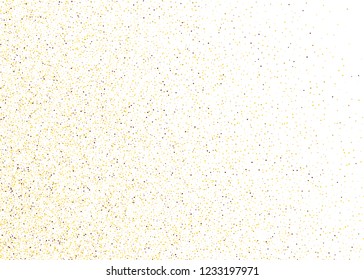 Frame with Gold dust on a white background. Small particles, Golden glitter, confetti, sequins in the form of moving waves. Luxury pattern. Vector illustration