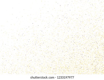 Frame with Gold dust on a white background. Small particles, Golden glitter, confetti, sequins in the form of moving waves. Luxury pattern. Vector illustration