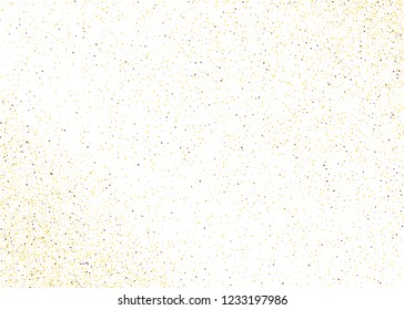 Frame with Gold dust on a white background. Small particles, Golden glitter, confetti, sequins in the form of moving waves. Luxury pattern. Vector illustration