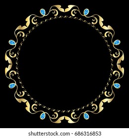 Frame gold gem, diamond vector turquoise