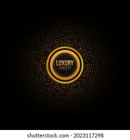 Frame with gold glitter halftone dotted. Abstract Circular Retro Pattern. Golden circle, dots pattern, vector, grunge.