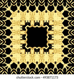 Frame of gold lines, abstract floral, vintage Golden pattern of square frames on a black background.
