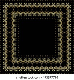 Frame of gold lines, abstract, floral, vintage Golden pattern of square frames on a black background.

