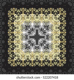 Frame of gold lines, abstract, floral, vintage Golden pattern of square frames on a black background.

