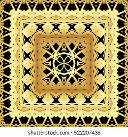 Frame of gold lines, abstract, floral, vintage Golden pattern of square frames on a black background.
