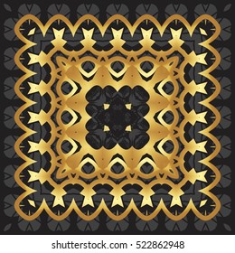 Frame of gold lines, abstract, floral, vintage Golden pattern of square on a black background.
