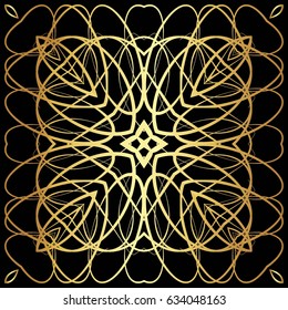 Frame of gold lines, abstract, floral, vintage Golden pattern of square frames on a black background.
