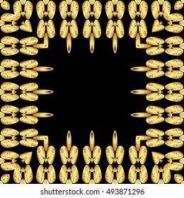 Frame of gold lines, abstract vintage Golden pattern of square frames on a black background.
