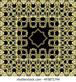 Frame of gold lines, abstract, vintage Golden pattern of square frames on a black background.
