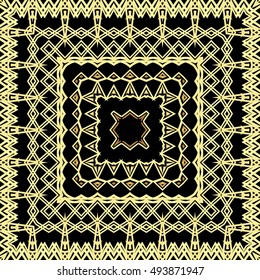 Frame of gold lines, abstract, vintage Golden pattern of square frames on a black background.
