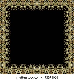 Frame of gold lines, abstract, vintage Golden pattern of square frames on a black background.

