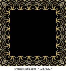 Frame of gold lines, abstract, vintage Golden pattern of square frames on a black background.

