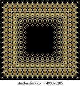 Frame of gold lines, abstract, vintage Golden pattern of square frames on a black background.


