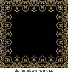 Frame of gold lines, abstract, vintage Golden pattern of square frames on a black background.

