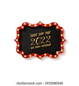 Frame with gold numerals of the year 2022. Handwritten brush letters in gold color. Happy 2022 tiger year