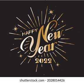 Frame with gold numerals of the year 2022. Handwritten brush letters in gold color. Happy 2022 tiger year