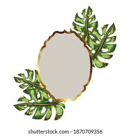 frame of gold shiny color with leaves over a white background vector illustration design
