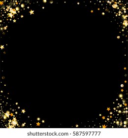 The frame of gold stars on a black background. It can be used for decoration of photos, posters, invitations