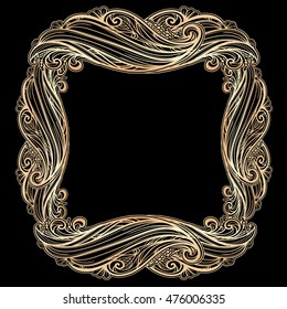 frame with gold wave and floral ornament on a black background