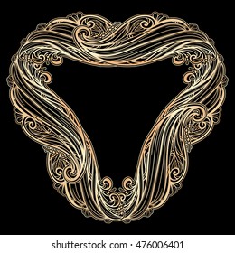 frame with gold wave and floral ornament on a black background