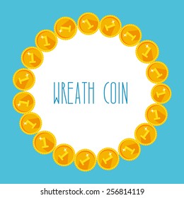 Frame from golden coins on white background