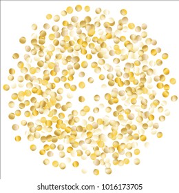 Frame with Golden Confetti Isolated on White Background. Festive Pattern with Tinsels for Christmas and New Year Decoration, Birthday Invitation, Poster or Greeting Card. Wreath of Gold Confetti.