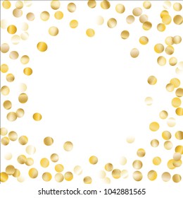 Frame with Golden Confetti Isolated on White Background. Festive Pattern with Sparkles for Christmas and New Year Decoration, Birthday Invitation, Poster or Greeting Card. Wreath of Gold Confetti.