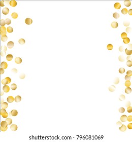 Frame with Golden Confetti Isolated on White Background. Festive Pattern with Tinsels for Christmas and New Year Decoration, Birthday Invitation, Poster or Greeting Card. Vector Gold Confetti.
