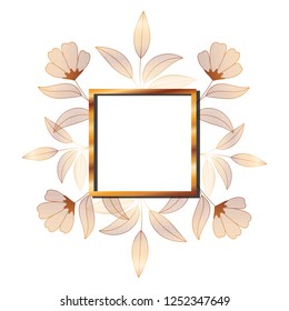 frame golden with flowers isolated icon