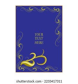 Frame of golden ornament for business cards and invitations on blue background. Unusual colorful template for banner design, booklet, invitation, postcard. Modern abstract texture. Vector illustration