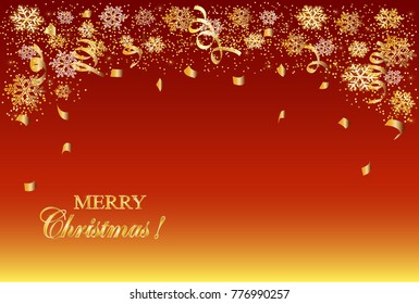 Frame of golden snowflakes on red, Christmas background, vector