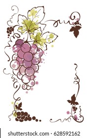 Frame from grapes -- splash watercolor / Vector illustration, floral design element
