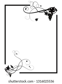 frame with grapes weaving on a white background for print
