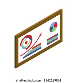 Frame with graphs isometric icon isolated on white background