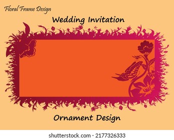 The frame of grass flowers of orange color with tropical leaves and flowers. Botanical arrangements for wedding invitations, greetings, cards. Decorative ornament templates. Summer flower frame