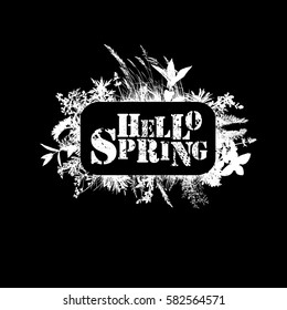 Frame with grass. Hello Spring. Vector