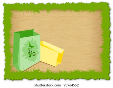 Frame of grass and scratched with two bags
