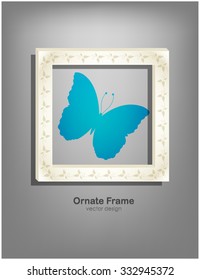 Frame with gray background and butterfly
