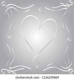 Frame with gray ribbons and hearts