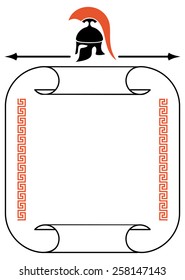 Frame with Greek helmet silhouette, meander and paper scroll