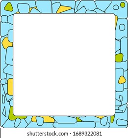 Frame with green, blue, yellow abstract pattern with copy space inside.